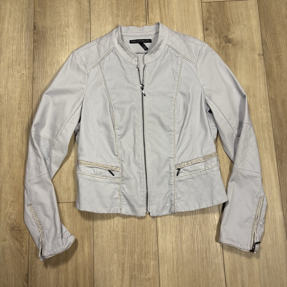 White House Black Market Women's Gray Full Zip Motorcycle Jacket Size 10